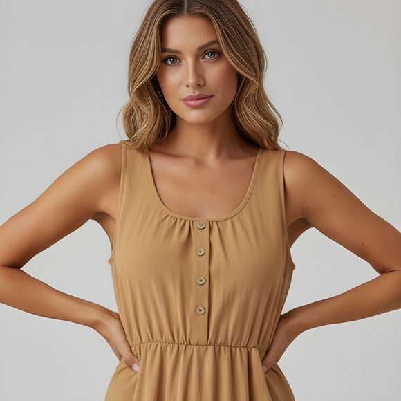 Brown Cotton  Ruffle Hem Dress - Picture 2 of 6